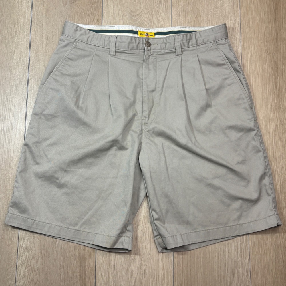 Duck Head Mens Pleated Chino Shorts Khaki Tan 100% Cotton Size 34 Classic Fit